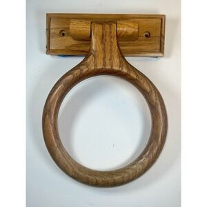 Vintage Wooden Towel Ring Wall Mount Rustic Oak Bathroom Farmhouse Decor